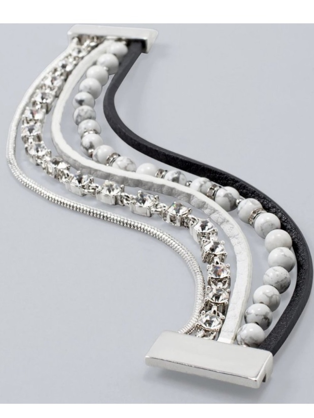 White House Black Market Multi-Row Glass Pearl, Leather & Chain-Link Bracelet